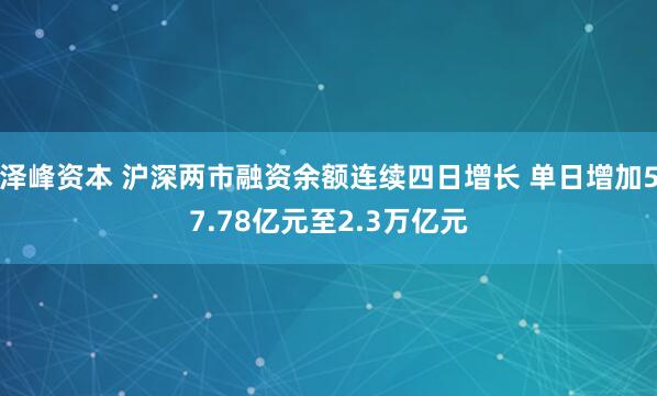泽峰资本 沪深两市融资余额连续四日增长 单日增加57.78亿元至2.3万亿元