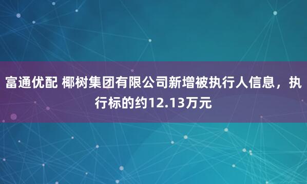 富通优配 椰树集团有限公司新增被执行人信息，执行标的约12.13万元